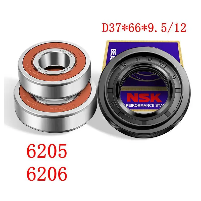 For LLGG drum washing machine Water seal（D37*66*9.5*12）+bearings 2 PCs（6205 6206）Oil seal Sealing ring New accessories