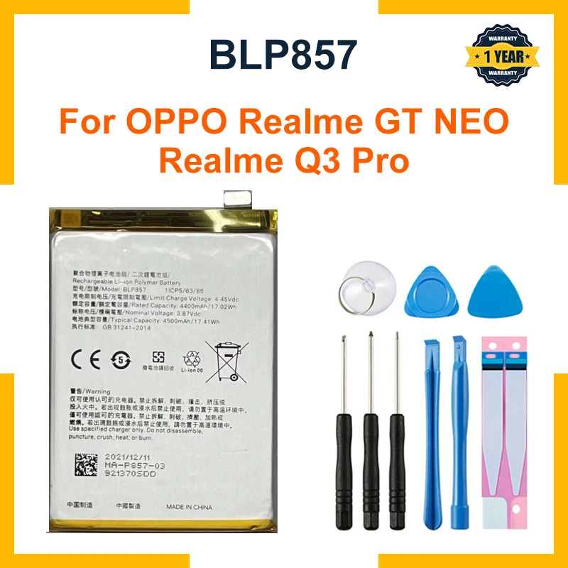 100% 4500mAh High Quality Replacement Battery For OPPO Realme GT NEO RMX3031 BLP857 Mobile Phone Latest Batteries