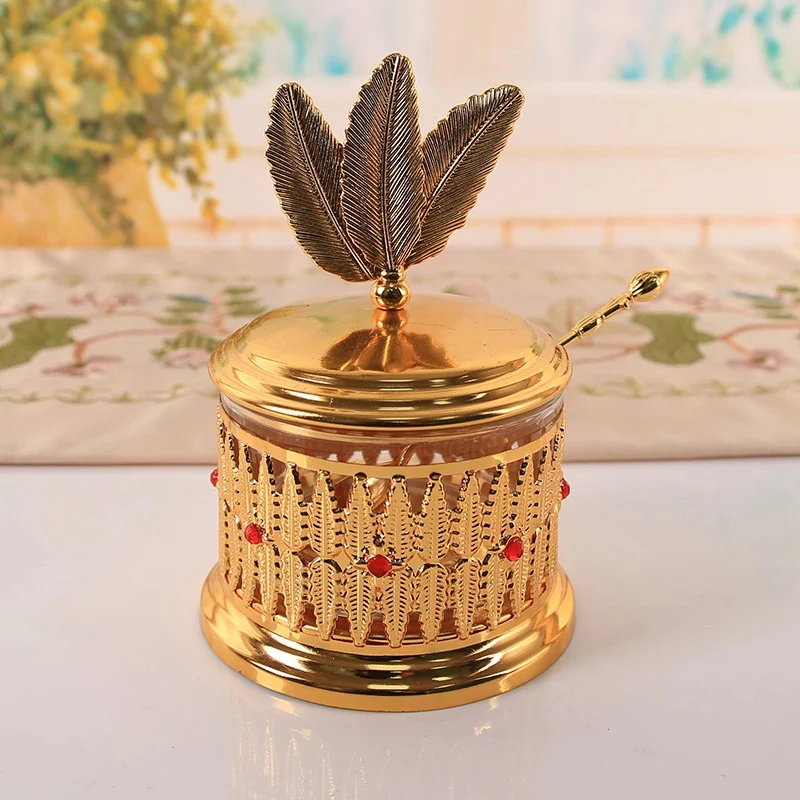 

Creative Jars Style Gold Finish Metal Glass Salt/ Sugar Jar Storage Bottle Tableware Dinnerware Home Khichen Organizer Decor