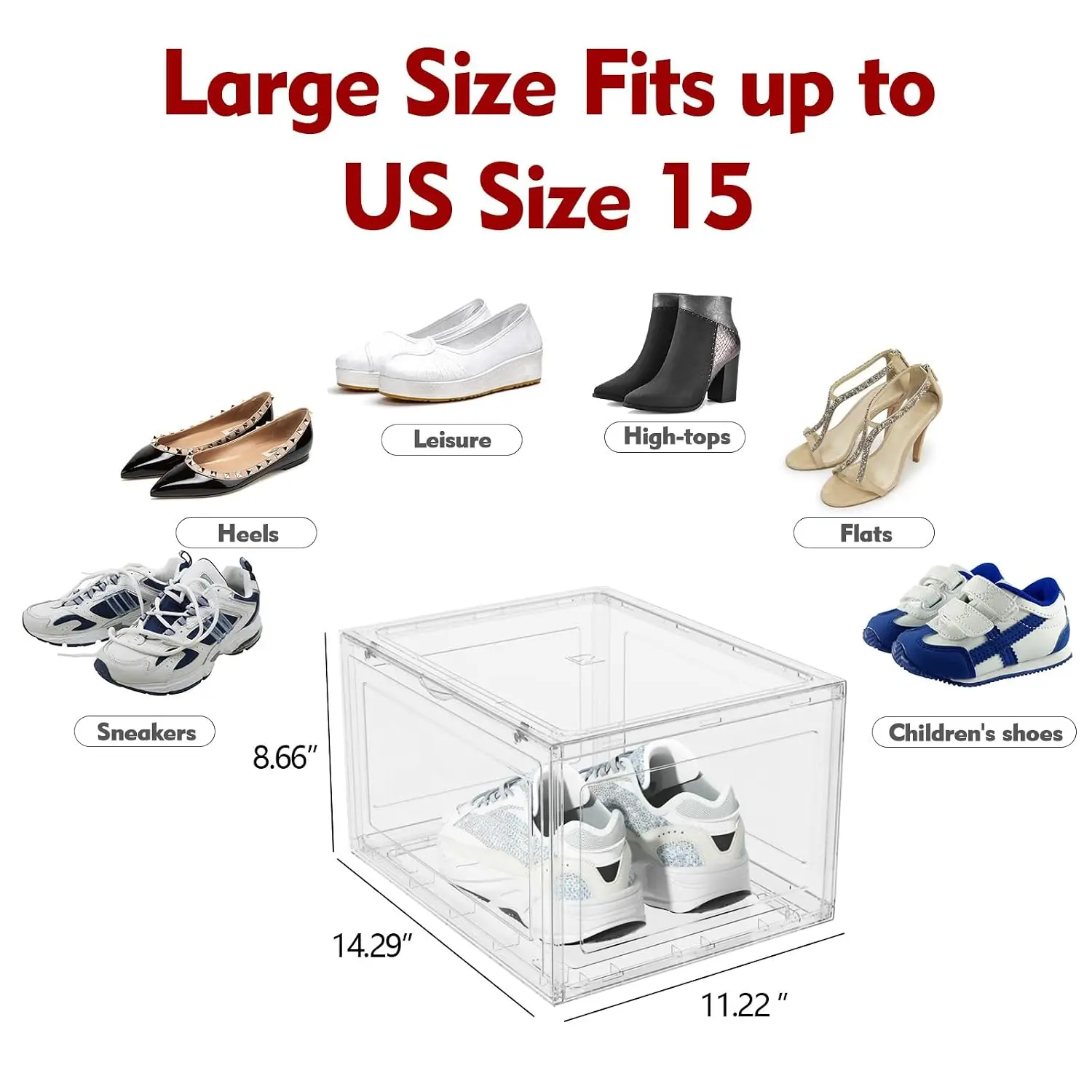Acrylic Shoe Storage Box With Magnetic Door For Sneaker Display, Fits US Size 15, 12 Packs, Customized