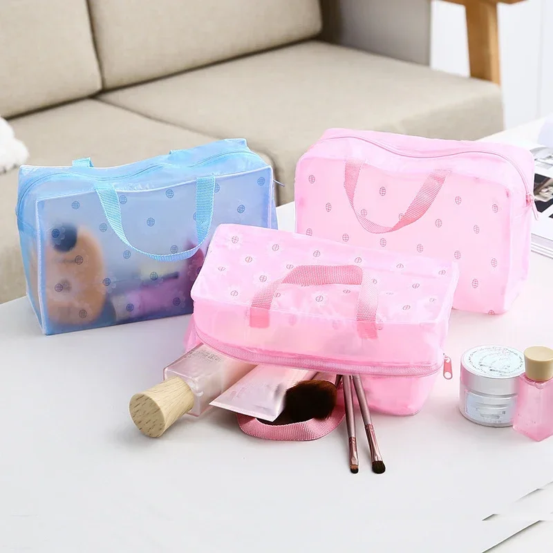 Bolsa de cosméticos transparente de PVC Floral para mujer y niña, bolsa de maquillaje transparente, estuche de belleza impermeable con cremallera,
