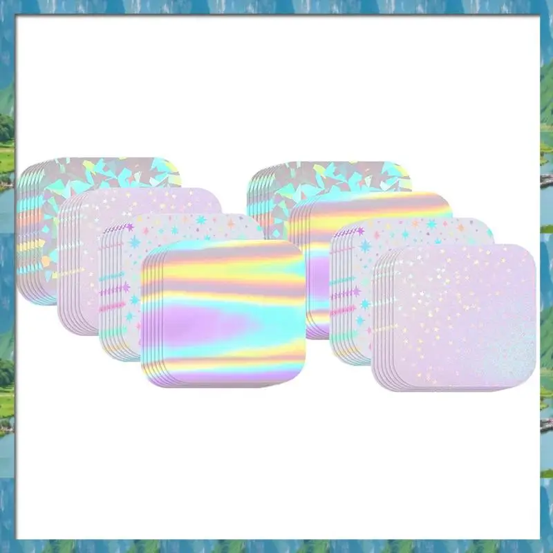 

Блестящие голографические листы ламината, 200 шт., пленка для изготовления квадратных пуговиц, набор машин для изготовления булавок, 4 стиля, прозрачная, быстрая