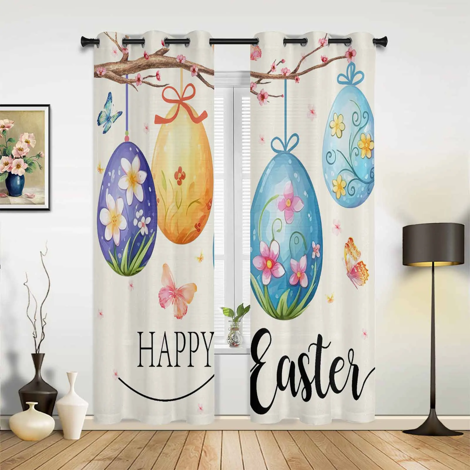 Easter Eggs On Tree Branch Window Curtains for Living Room Bedroom Curtain Modern Kitchen Blinds Drapes Curtains