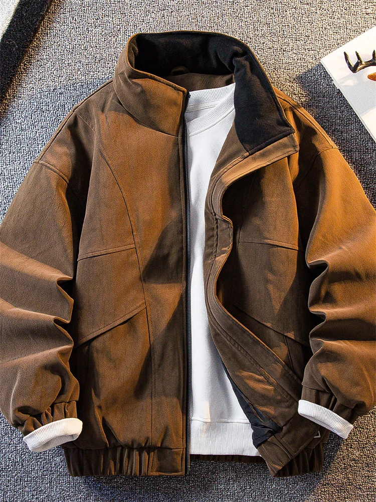 

Suede down Jaet Men's Winter Faionable Motorcycle Jaet Quilted Waterproof Anti-Wind Warmth Stand Collar Coat