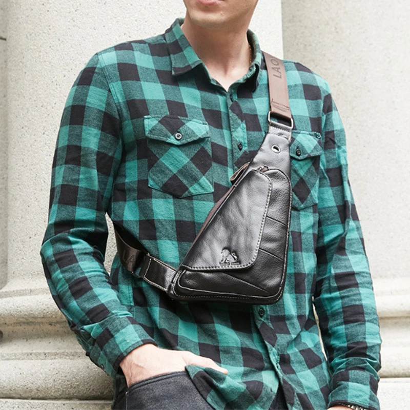 

Винтажная нагрудная сумка из воловьей кожи, мужская треугольная сумка из натуральной кожи, модная мини-сумка через плечо в стиле ретро