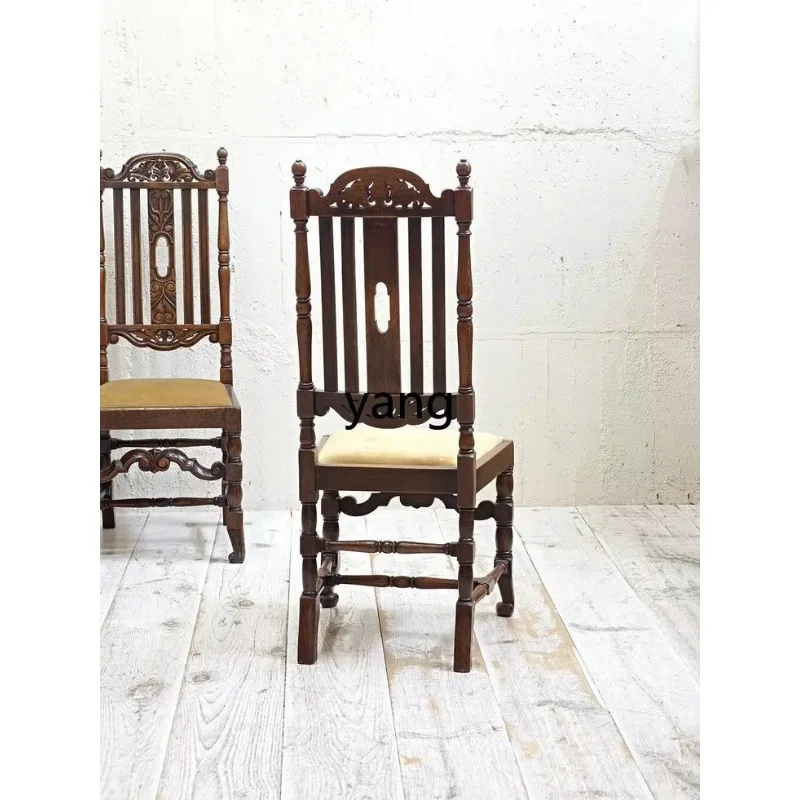 

LH retro solid wood dining chair home balcony casual armrest back tea table chair