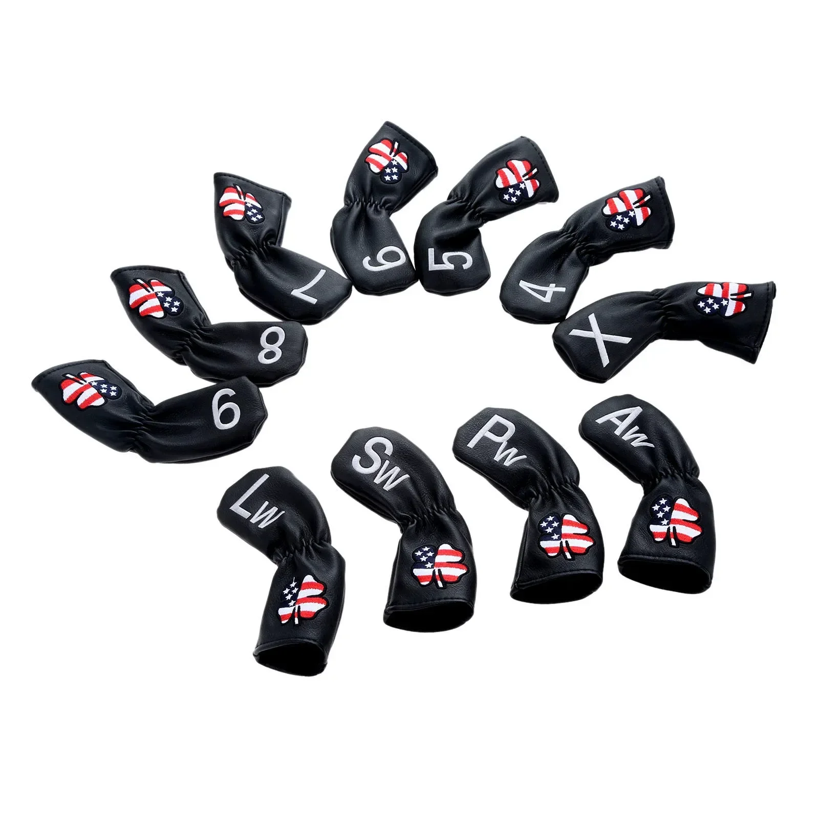 11Pcs Lucky Clover Golf Club Iron Head Covers Weiche PU Leder Golf Irons Headcover Wiht Anzahl Gedruckt 4,5,6,7,8,9,Aw,Sw,Pw,Lw,X