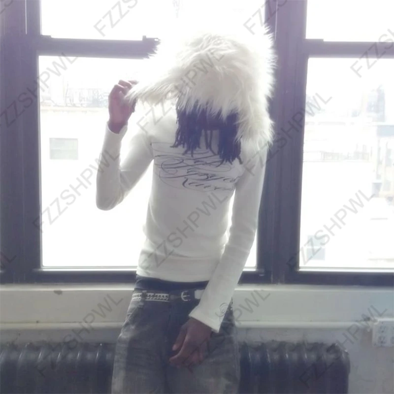 الهيب هوب الشرير الجرونج الرجال النساء كم طويل تي شيرت عادية سليم شيك القوطية إلكتروني طباعة بلوزات مستديرة العنق Y2K Harajuku للجنسين الشارع الشهير #2