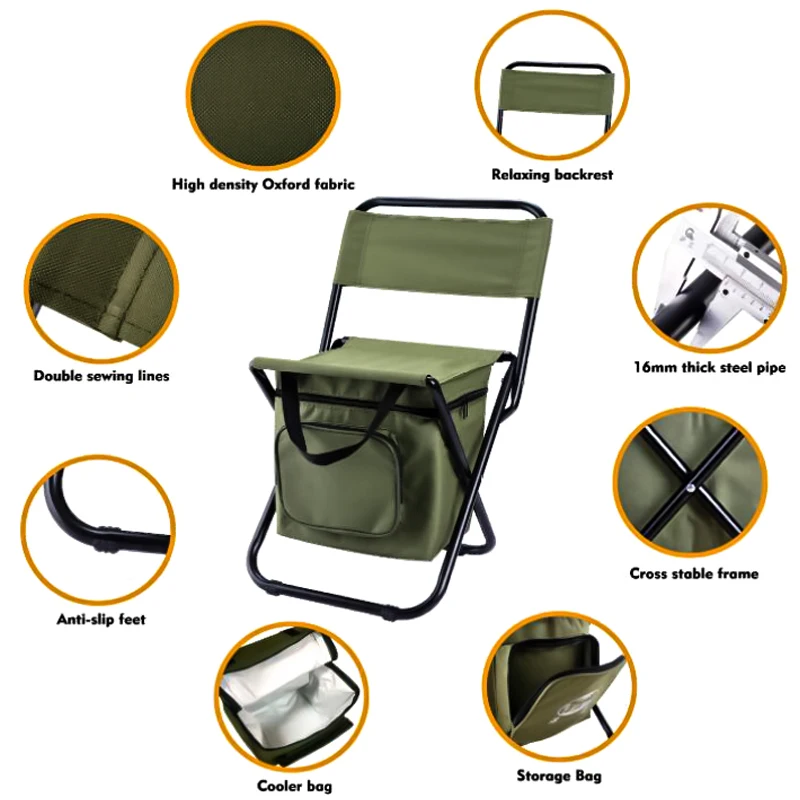 Multifunctional Fishing Chair with Cooler Bag Compact Folding Camping Stool Portable Insulated Cooler Picnic Bag Chair