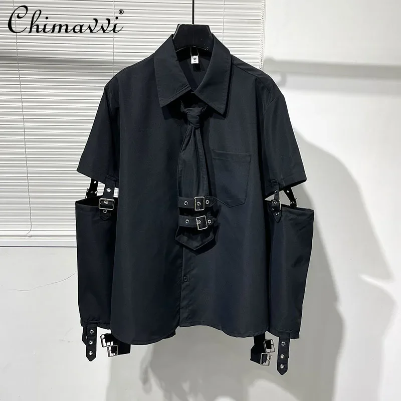 Original Personalized Metal Splicing Functional Men's Shirt Autumn New Fashion Long-sleeved Loose and Handsome Blouse Camisas