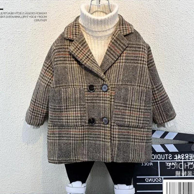 

New Boy Jacket Plaid Thickness Kids Coats Children Outerwear Autumn Winter 2022-W039