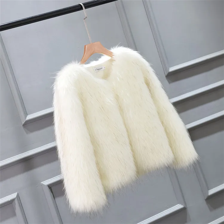 화이트 윈터 여성용 인조 모피 재킷 브이넥 두꺼운 인조 모피 코트 여성용 플러피 롱 헤어 여성용 에코 퍼 아우터웨어
