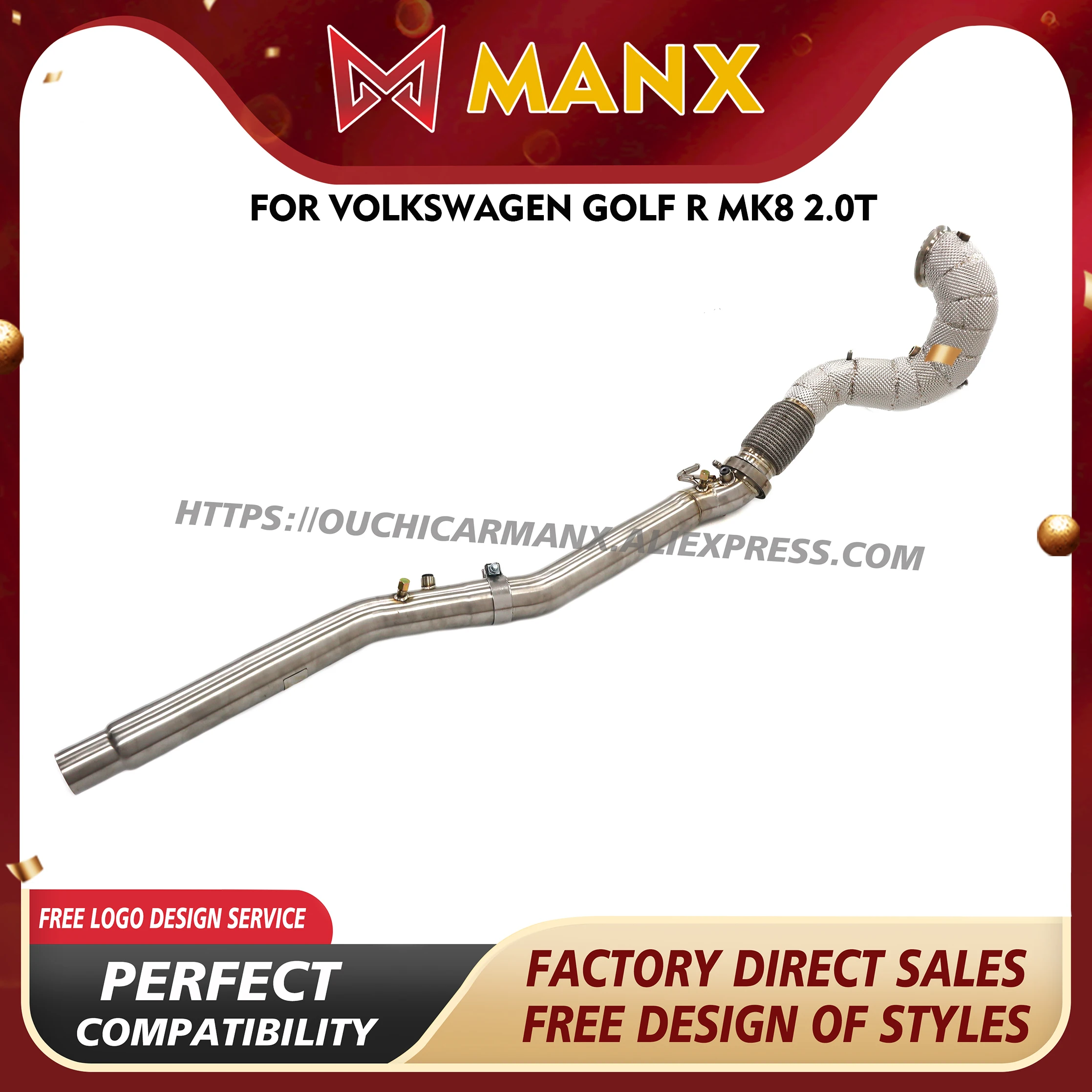 

MANX for Volkswagen Golf R MK8 2.0T SS304 Downpipe Exact Fit Exhaust system Increase pipe diameter 101mm with Heat shields
