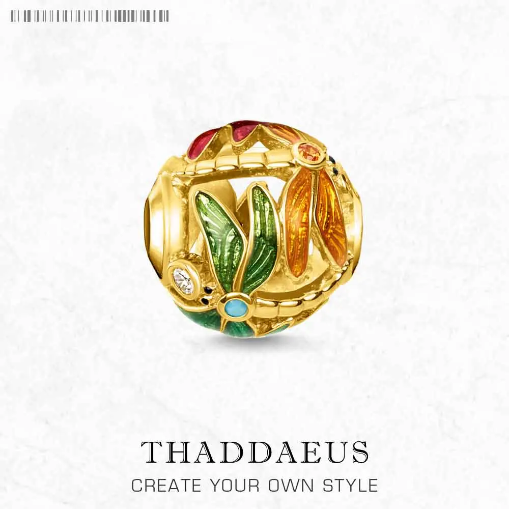 

Бусины, Золотая стрекоза, красочный подарок для женщин, шармы для кармы, европейские ювелирные изделия из стерлингового серебра 925 пробы, ак...