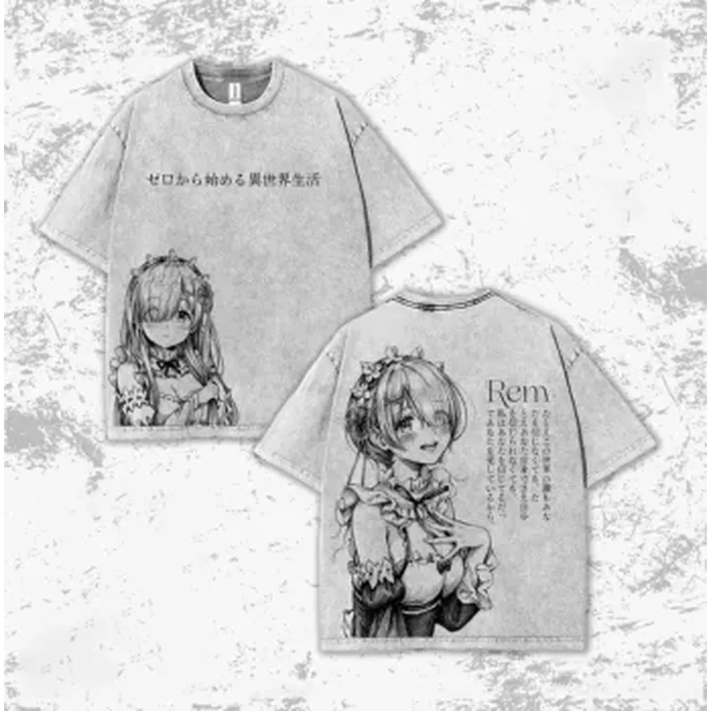 Re:ZERO Rem Anime Printed T-shirt For Men Clothing Washed Oversized T Shirt Summer Casual Short Sleeve Cotton Tees Clothes