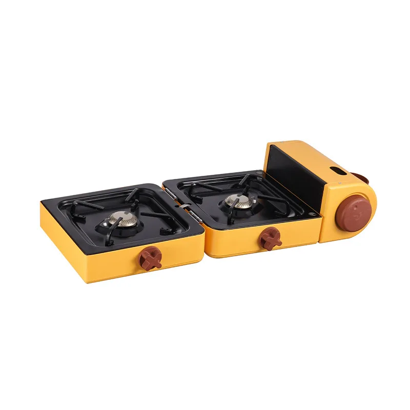 

Folding integrated double-head cassette one furnace multi-purpose fast storage camping furnace