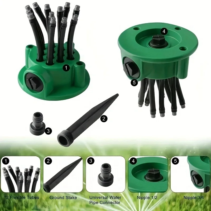 Lawn Care Auto-Rotating Sprinkler Nozzle - Adjustable Spray Patterns for Lawn/Garden/Agricultural Irrigation, Water-Saving Tool