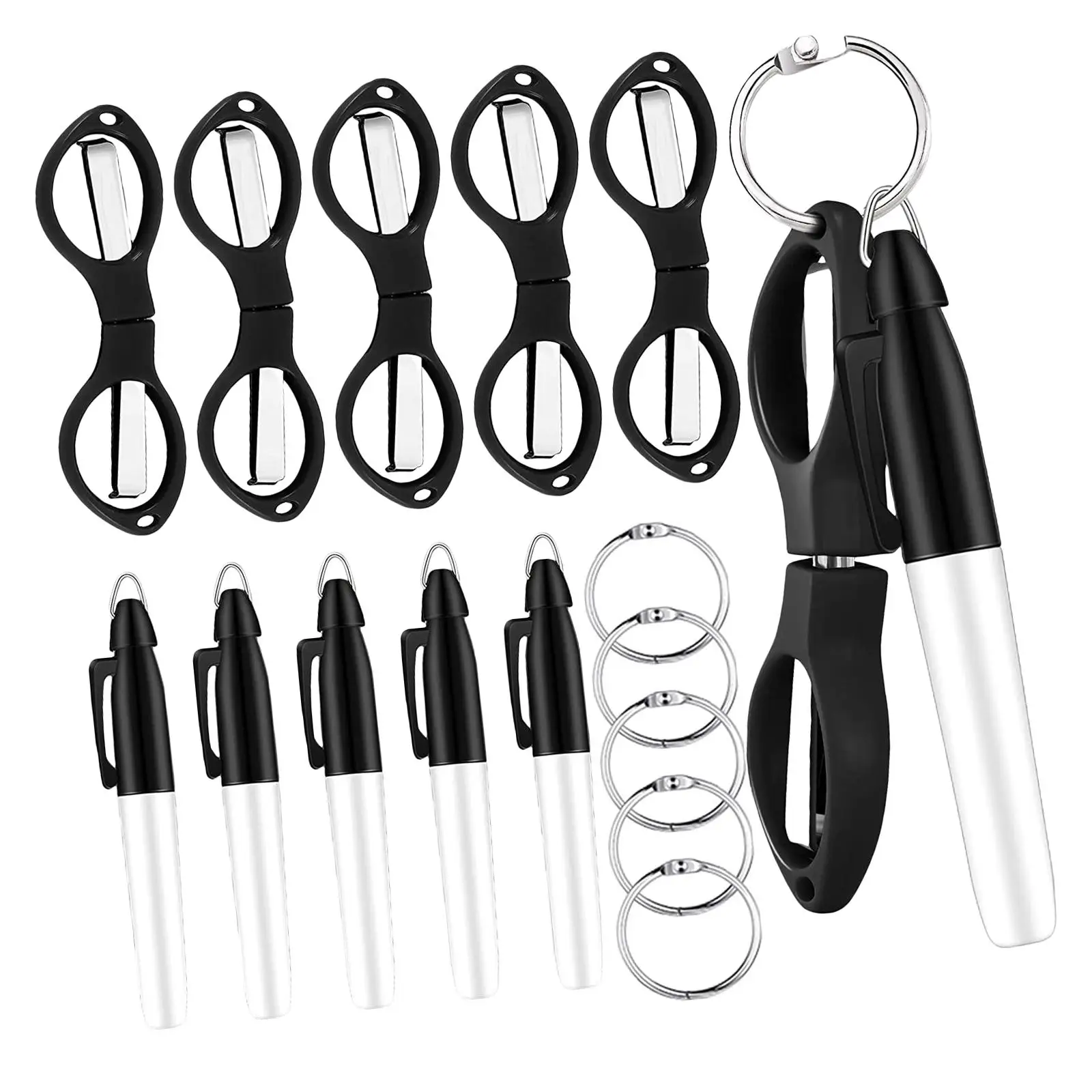 3x Foldable Scissors KeyChain Silver Metal Scissor Nurse Pen Set