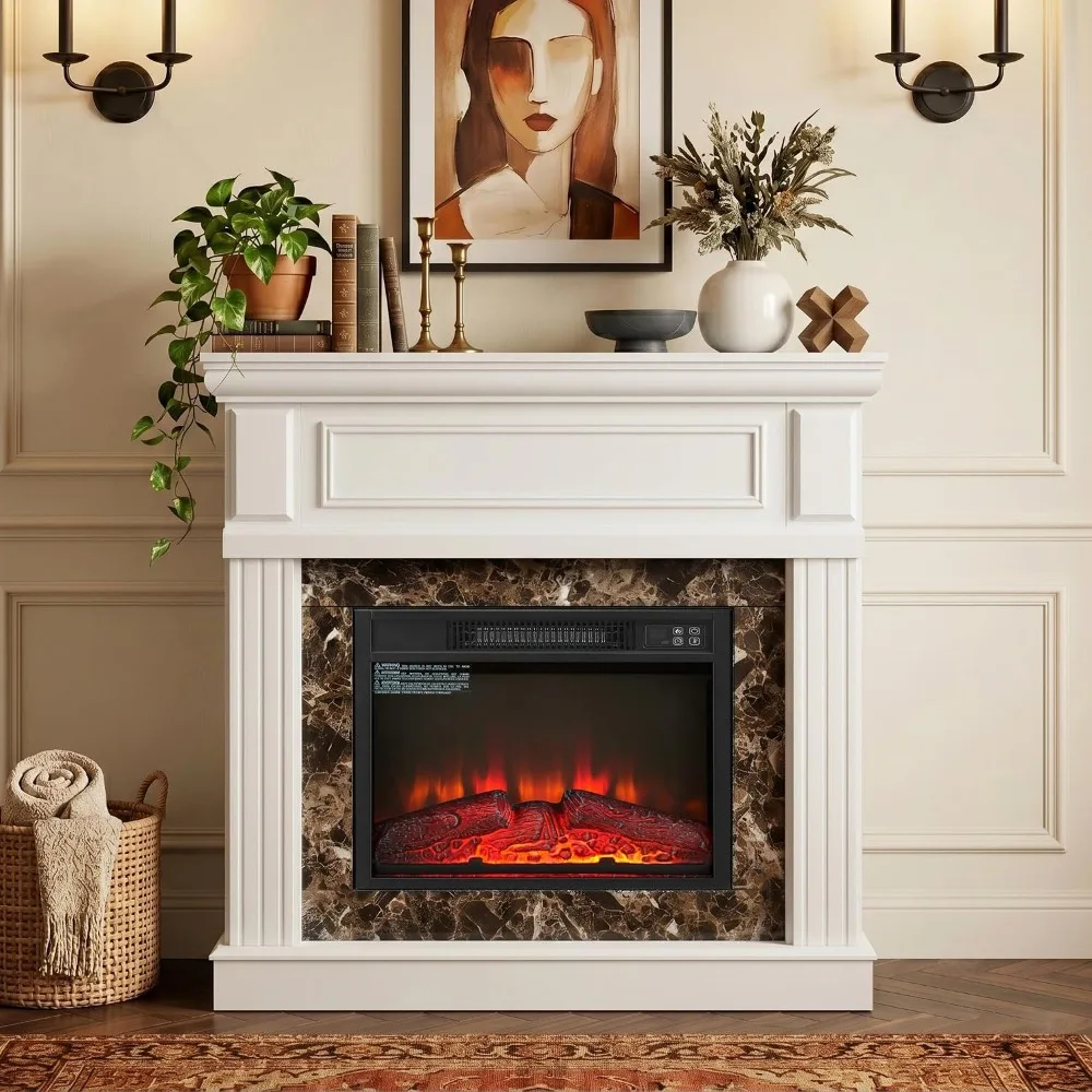 42 Inch Portable Electric Fireplace with 3D Flame Heater and Stacked Stone Design
