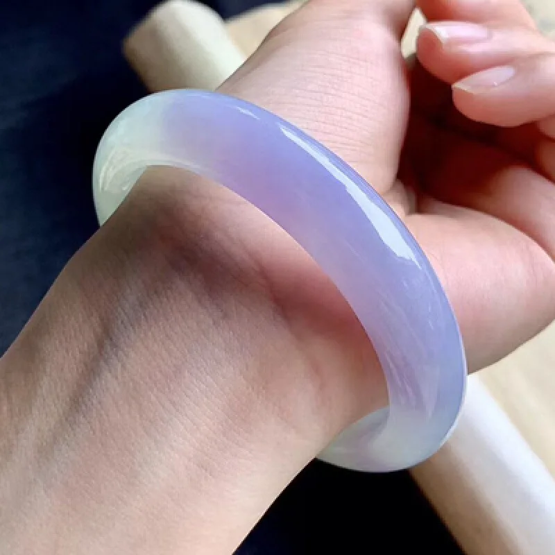 Myanmar Old Mine Violet Jadeite Bracelet, Ice-Waxy Jadeite Bracelet for Women, Light Purple Jadeite Bracelet with Purple Spring