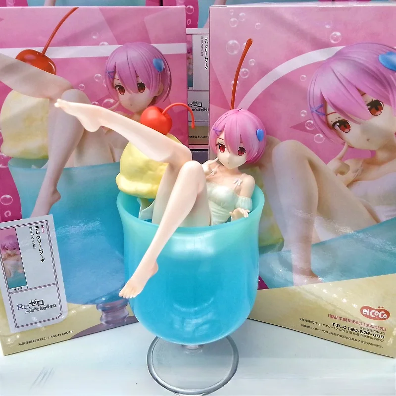 Em estoque 1/7 elcoco ram rem creme refrigerante versão anime figura estilo verão desktop bonito computador caso ornamentos modelo brinquedos presente