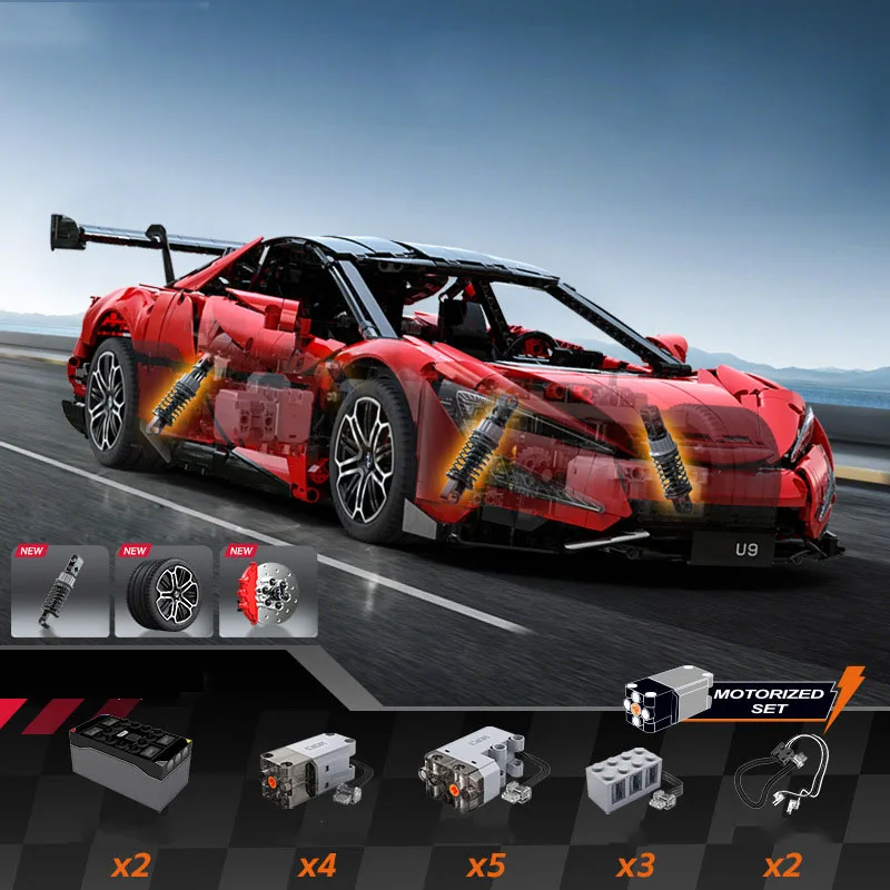 Escala técnica 1:8 China EV Sport Car Modelo Yangwang U9 Bloco de construção Rc Brick Supercar 2.4ghz Brinquedo de veículo de controle remoto