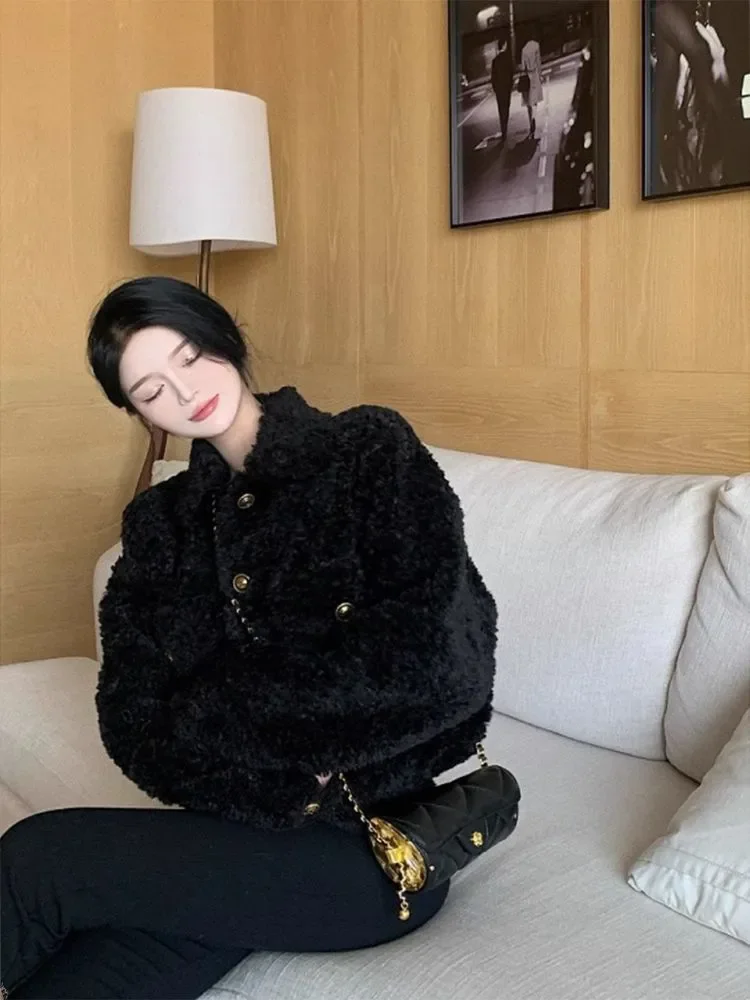 

Женская зимняя теплая куртка из кожи и меха Bla Lamb Fur, приталенная, для повседневной носки, с длинными рукавами, на пуговицах