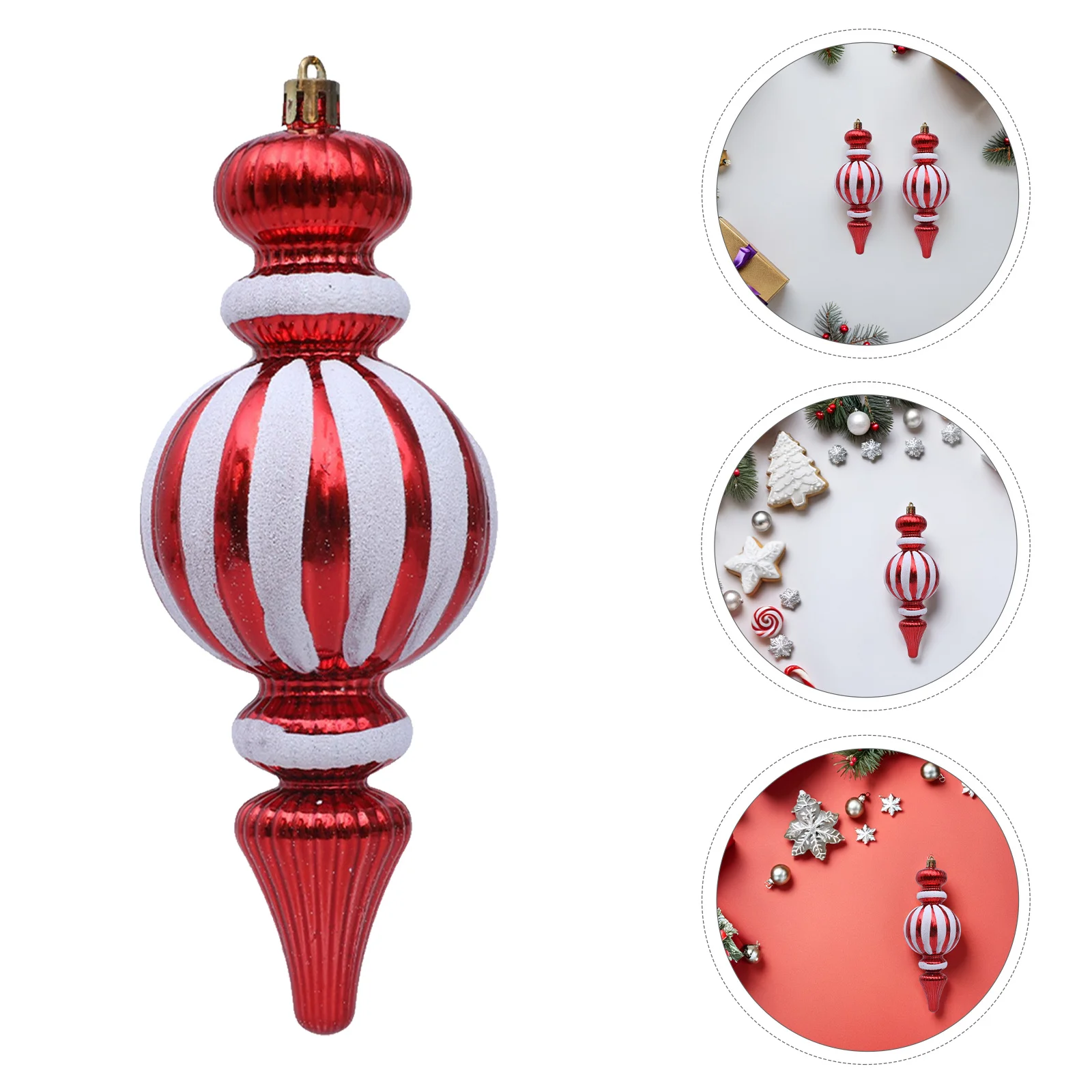 

4Pcs Christmas Gourd Hanging Ornaments Red White Striped Baubles for Tree Holiday Party Indoor Outdoor Decorations