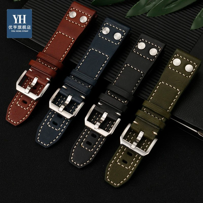 Retro with Willow Nails Italian Cowhide Watch Strap for Citizen Hamilton Seiko IWC Vintage Bracelet Watchband Brown Men 22mm