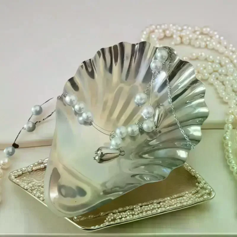 Stainless Steel Plate Shell Shaped Dish Metal Cheese Dessert Dish Plate Jewelry Storage Metal Tray Soap Box Table Decoration
