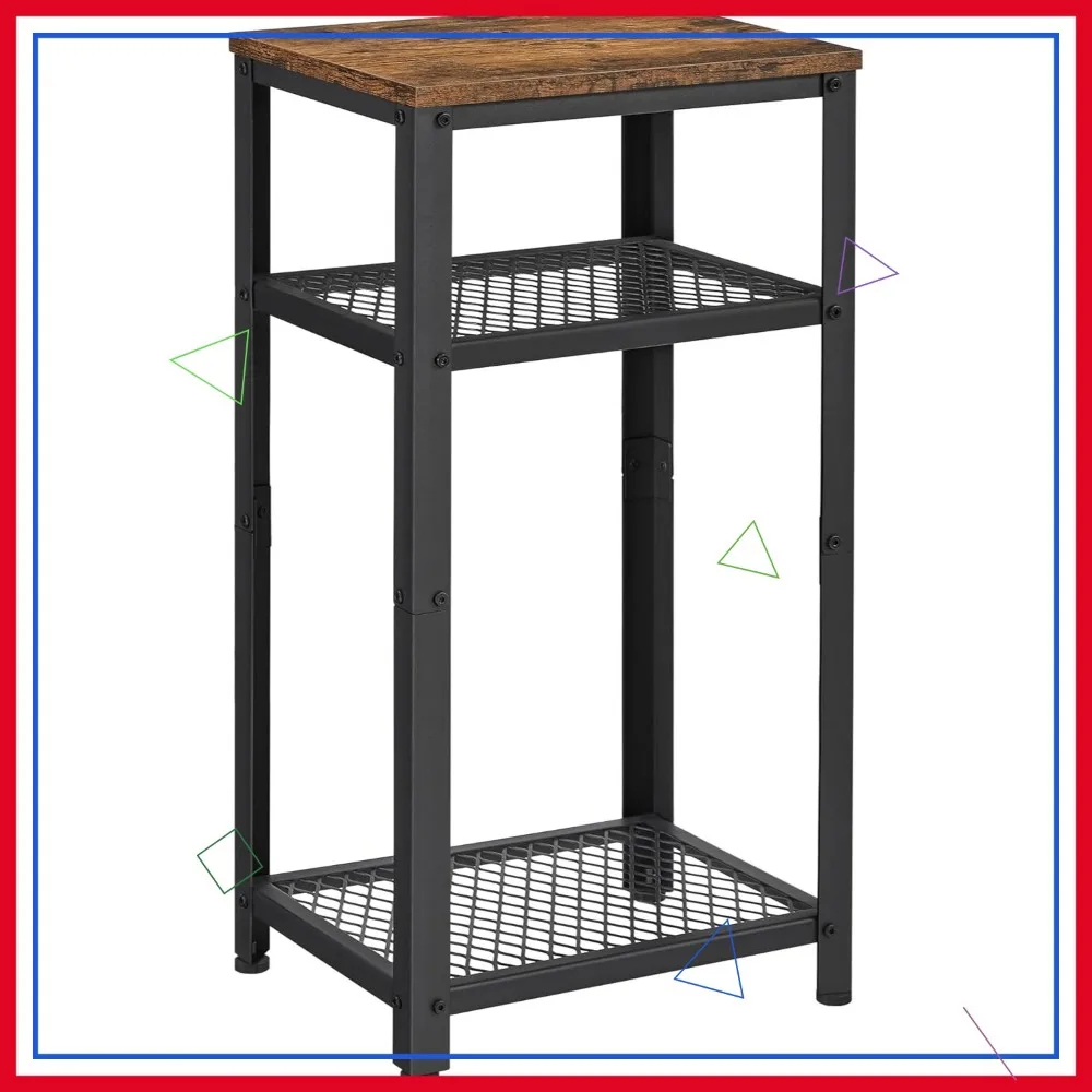 

3-Tier Tall Side Table with Mesh Shelves for Living Room, Bedroom, Office - Rustic Brown and Black