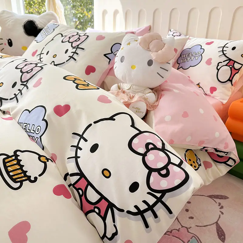 

Genuine Cartoon Hello Kitty 100% Cotton 4pcs Set Sanrio Children's KT Bed Sheet Quilt Cover Pillowcase 3pcs Set