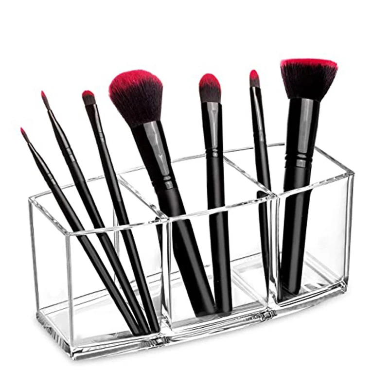 Support de rangement pour pinceaux de maquillage à trois compartiments, support de rangement pour crayons à sourcils, boîte de rangement transparente de grande capacité, porte-stylo de papeterie 1 pièces