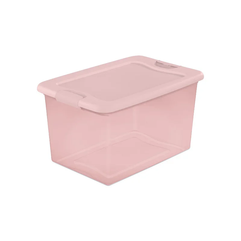 64 Qt. Latching Box Plastic, Blush Pink Tint, Set of 6