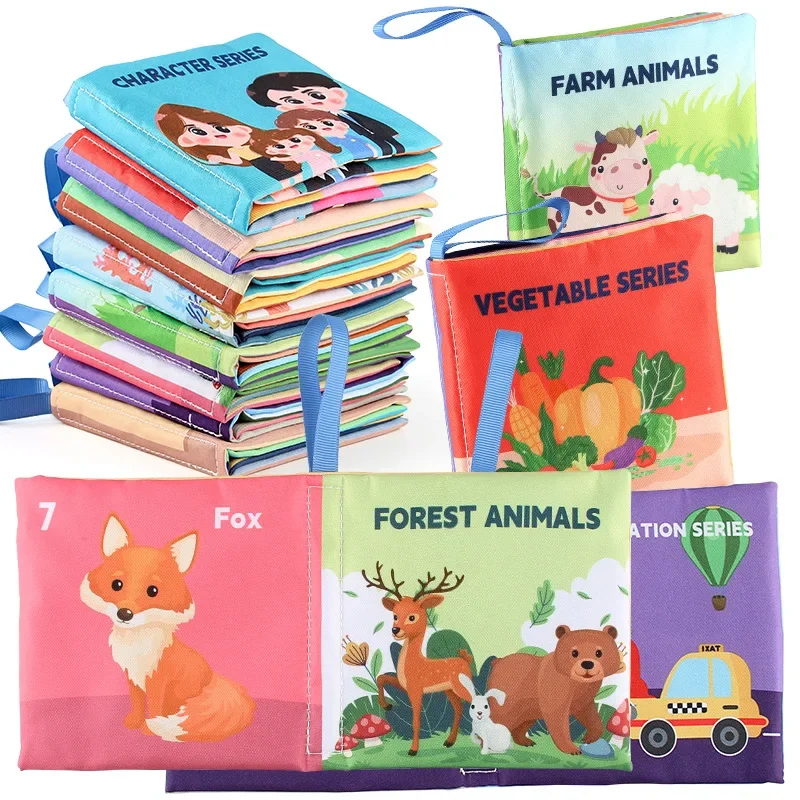 Livro de pano para bebês e bebês, Livro de pano, Aprendizagem precoce, Livros de tecido, Educacional, Animal, Frutas, Quebra-cabeça, Brinquedo, 0-12