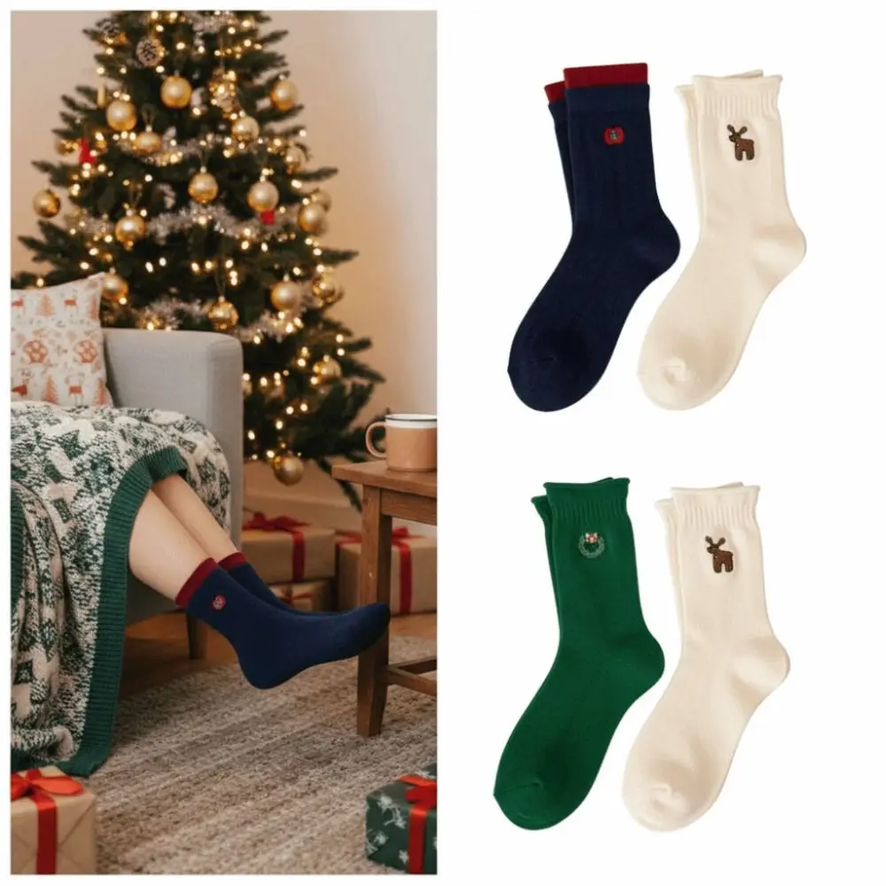 A Pair/A Box Cute Design Christmas Stockings Warm Cartoon Mid-Calf Socks Festive Comfortable Winter Socks Christmas Gifts