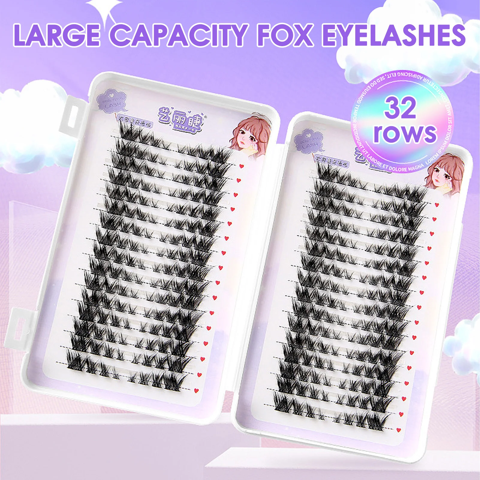 32 صفًا من الثعالب رموش زائفة على شكل حرف L رموش صناعية على الطراز الأوروبي Wispy طول مختلط ملحقات رموش طبيعية