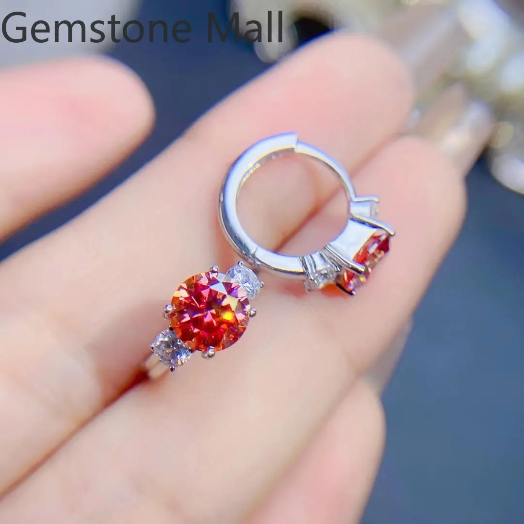 

VVS Grade Red Moissanite Hoop Earrings 6.5mm Total 2ct Moissanite 925 Silver Earrings Allergy Free 3 Layers Gold Plating