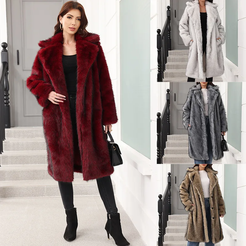 

Faux Fur Coats Long Coat Women Thick Warm Y2k Streetwear Turn Down Collar Outerwear Elegant Jacket Open Stitch Autumn Winter
