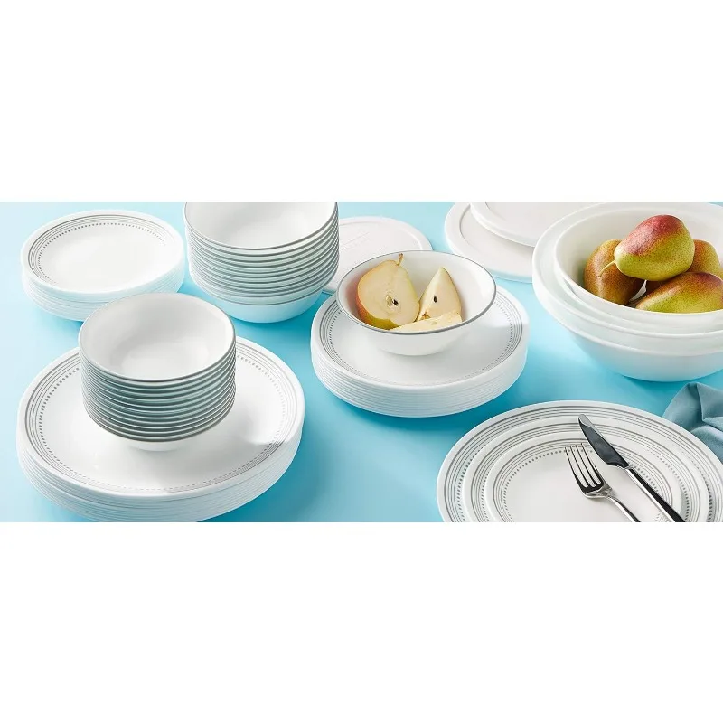 Corelle Vitrelle Service Voor Servieset, Drievoudig Glas-En Chipbestendig, Lichtgewicht Ronde Platen En Kommen Set