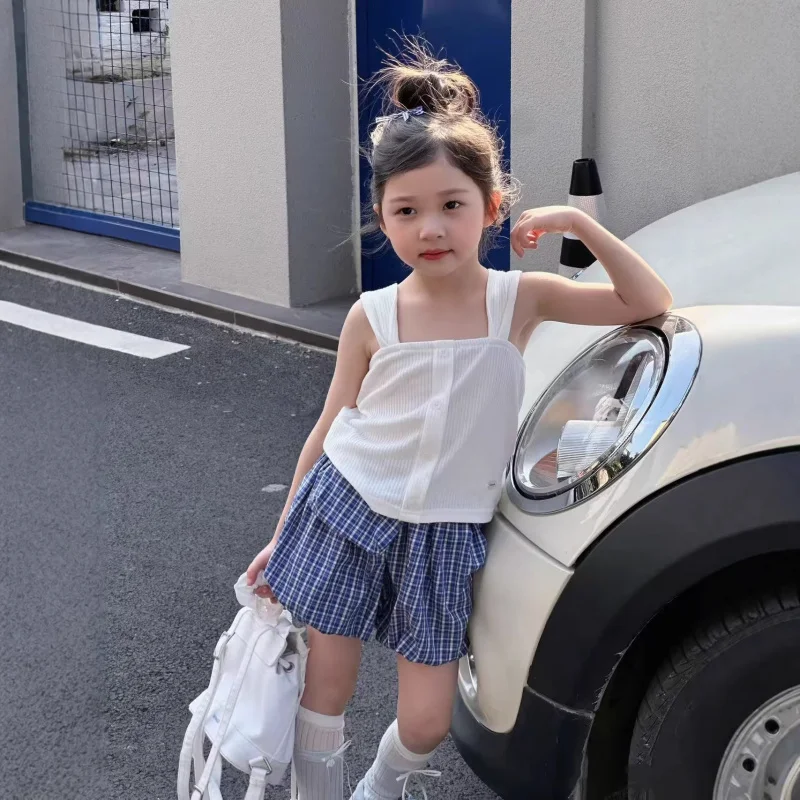 

Детская одежда для девочек: вязаный топ-камизоль с шортами в клетку26Новая летняя коллекция одежды