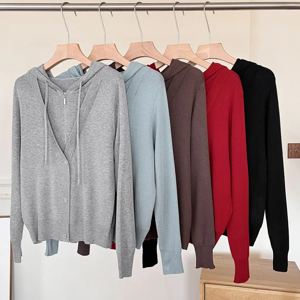 

Korean Women's Casual Hooded Sweater 00SY-1046 Fake Two-Piece Early Autumn New Style Small Fresh Wholesale
