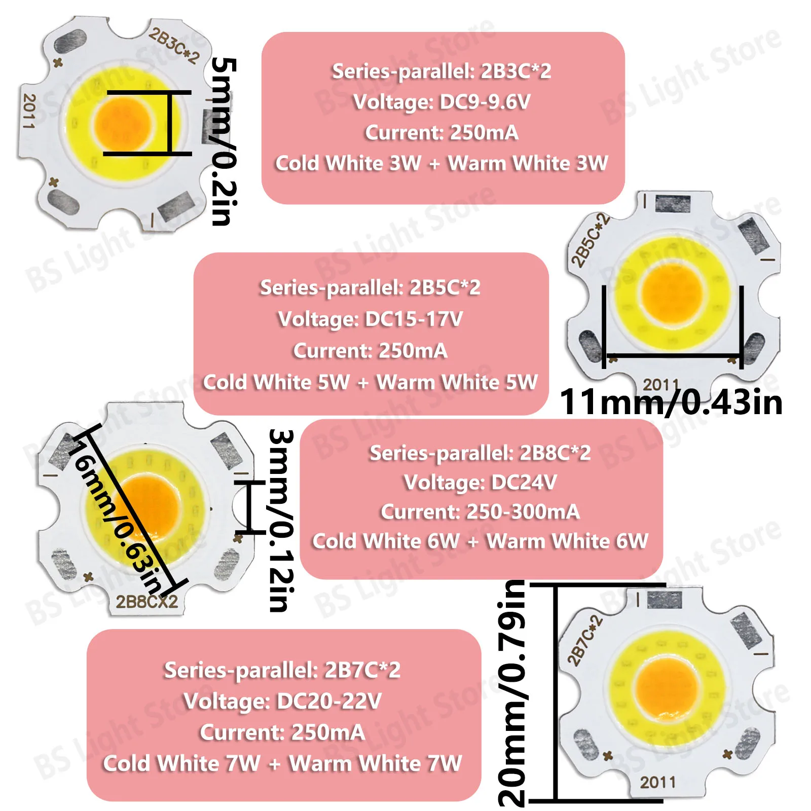 10PCS 3W 5W 6W 7W 10W LED Dual Color Warm White 2011 2820 Chip Suitable For Home Diy Corridor Light Source Lighting Accessories