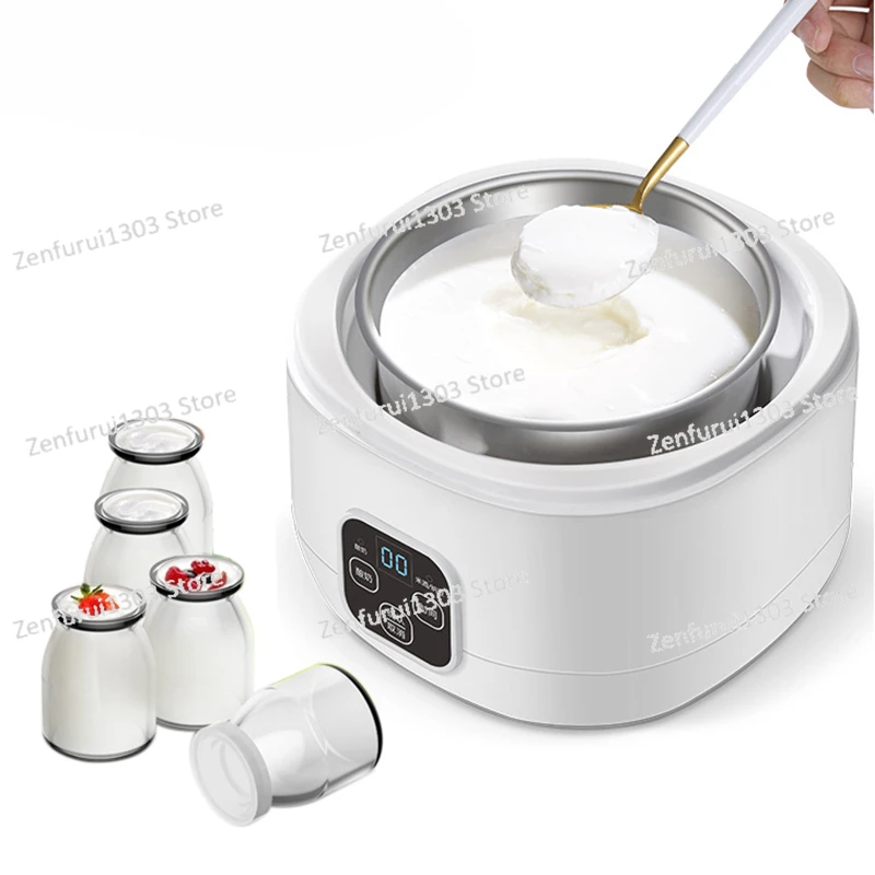 Electric Yogurt Maker Automatic Multifunction Natto Rice Wine Yoghurt Fermenter Machine 1L Stainless Steel Liner 4 Leben Cups EU