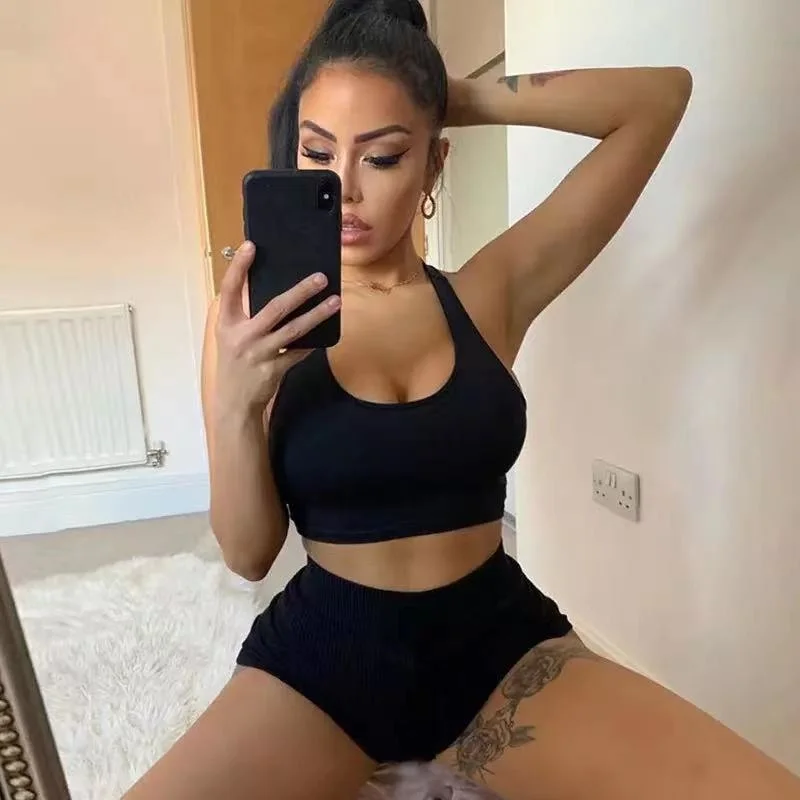 202 ハイストレッチカラーヨガセット スリップクロップトップ レディースファッショナブルアンサンブル ジムワークアウトスポーツウェア カジュアルアウトフィット