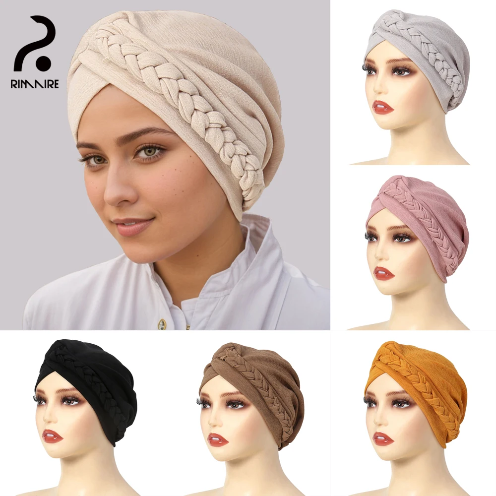 

Fashion Braid Headscarf Hat Women Muslim Inner Caps Turban High Quality Ladies Hair Cover Headwrap Multi-Color Headscarf RIMAIRE