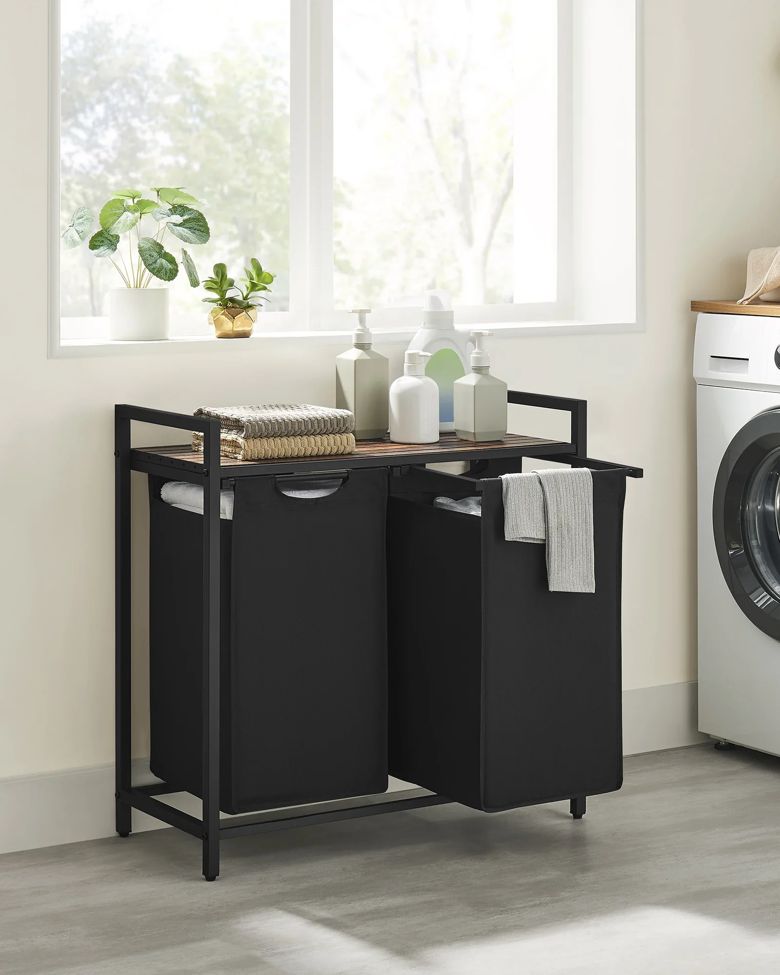 laundry basket 2 hand fan Laundry Collector with Storage, Box, Oxford Fabric Bag Extendable Detachable Metal