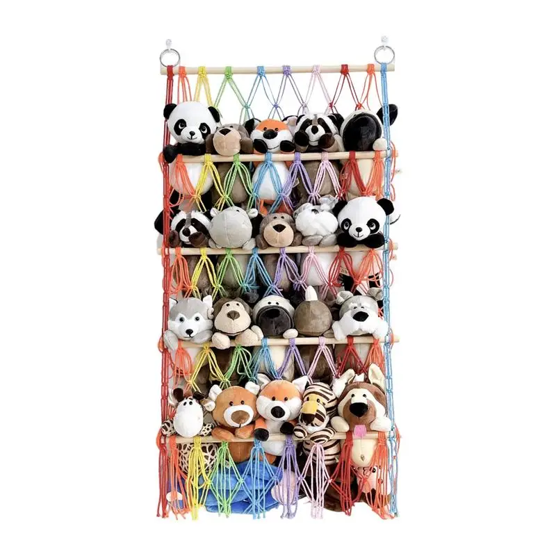 

Bohemian Stuffed Animal Net Rack 4 Layers Wall Mounted Hang Stuffed Animal Holder Boho Plush Storage Macrame Toy Organizer