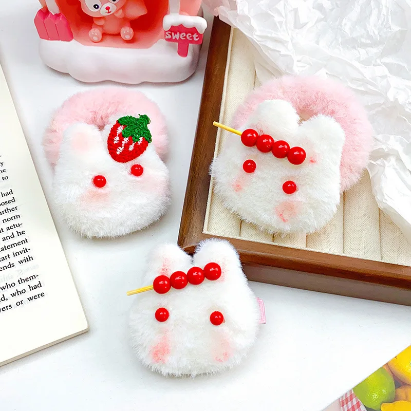 

Autumn and Winter Fluffy Rabbit Hair Circles Bingtanghulu/strawberry Hairpin Winter Decorations Suitable for Girls Strip Hairpin