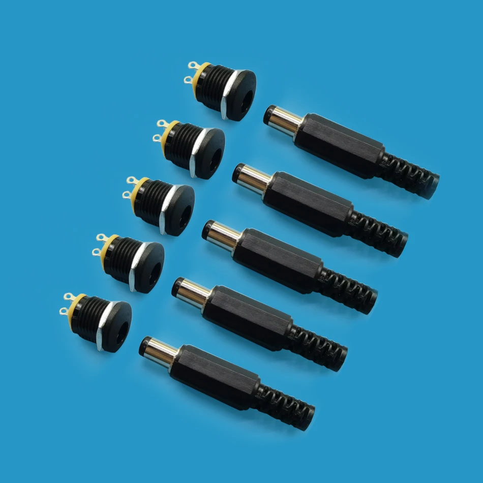 5 pairs 10 pairs DC022 Power Socket Connector 5.5 X 2.1mm 12V 3A Plastic Male Plugs Female Socket Panel Mount Jack 5.5 x 2.5mm